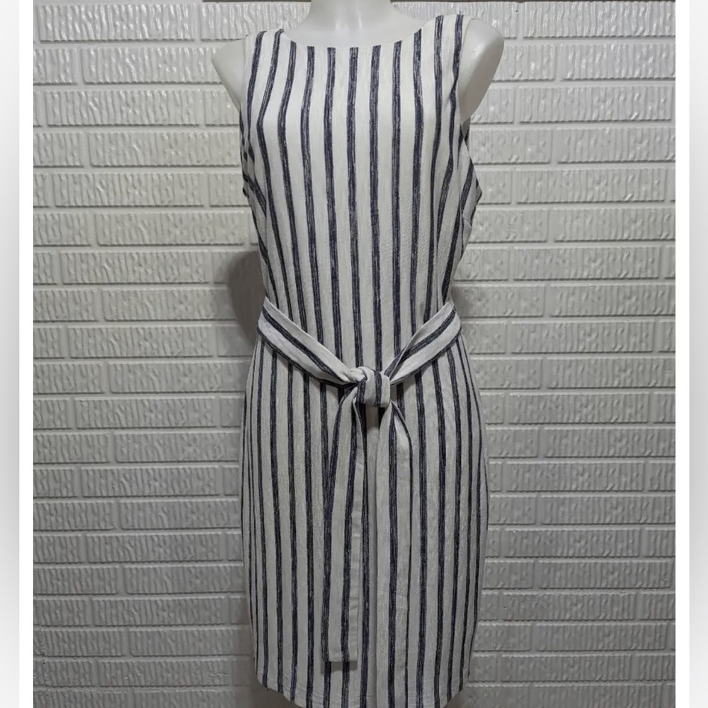 Cremieux Women's  White & Blue Striped Tie-Front Shift Mini Dress Size 6